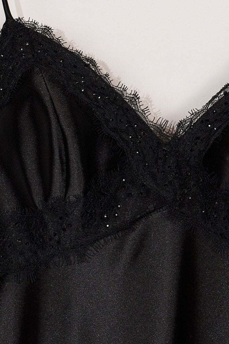 Black Spaghetti Straps Mermaid Satin Backless Evening Dress With Beading - Curvevia