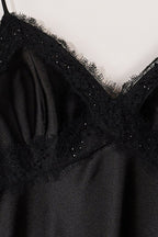 Black Spaghetti Straps Mermaid Satin Backless Evening Dress With Beading - Curvevia