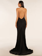 Simple Black Halter Backless Mermaid Long Evening Dress - Curvevia