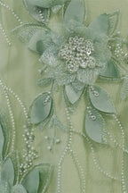 Sage Halter Sequined Sheath Long Evening Dress With Floral Appliques - Curvevia
