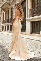 Mermaid Ruffles Strapless Mermaid Long Prom Dresses with Slit - Curvevia