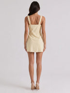 Champagne Chiffon A-Line Square Neck Backless Short Dress with Pleating - Curvevia