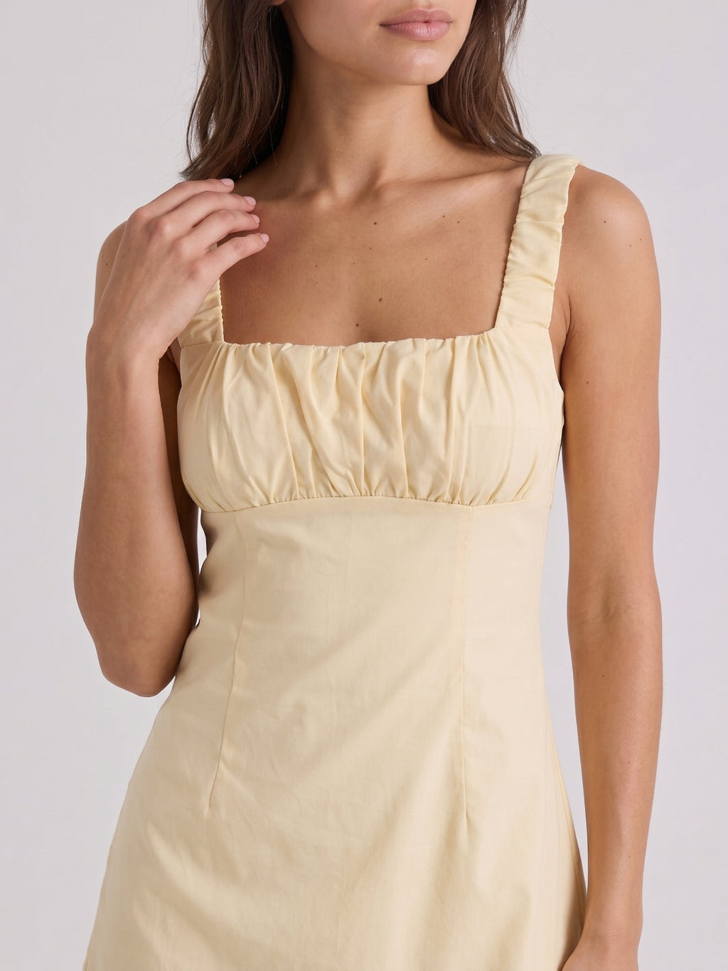 Champagne Chiffon A-Line Square Neck Backless Short Dress with Pleating - Curvevia