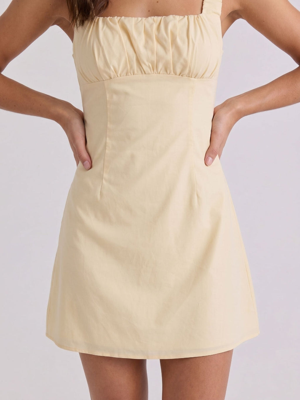 Champagne Chiffon A-Line Square Neck Backless Short Dress with Pleating - Curvevia
