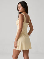 Champagne Chiffon A-Line Square Neck Backless Short Dress with Pleating - Curvevia