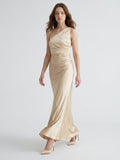 Champagne Satin A-Line One Shoulder Side Zip Ankle-Length Bridesmaid Dress - Curvevia