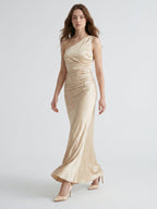 Champagne Satin A-Line One Shoulder Side Zip Ankle-Length Bridesmaid Dress - Curvevia
