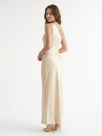 Champagne Satin A-Line One Shoulder Side Zip Ankle-Length Bridesmaid Dress - Curvevia