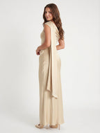 Champagne Satin A-Line One Shoulder Side Zip Floor-Length Bridesmaid Dress - Curvevia