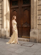 Champagne Satin Mermaid Off-the-Shoulder Back Zip Floor-Length Bridesmaid Dress - Curvevia