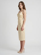 Champagne Satin Sheath Square Neck V-Back Knee-Length Bridesmaid Dress - Curvevia
