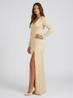 Champagne Satin Sheath V-Neck Back Zip Floor-Length Bridesmaid Dress - Curvevia