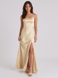 Champagne Satin Trumpet Square Neck Back Zip Floor-Length Bridesmaid Dress - Curvevia