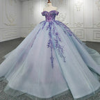 Quinceanera Dress Charming Off-the-shoulder Prom Dresses Appliques Lace Up Ball Gown with Sequins - Curvevia