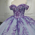 Quinceanera Dress Charming Off-the-shoulder Prom Dresses Appliques Lace Up Ball Gown with Sequins - Curvevia