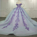 Quinceanera Dress Charming Off-the-shoulder Prom Dresses Appliques Lace Up Ball Gown with Sequins - Curvevia