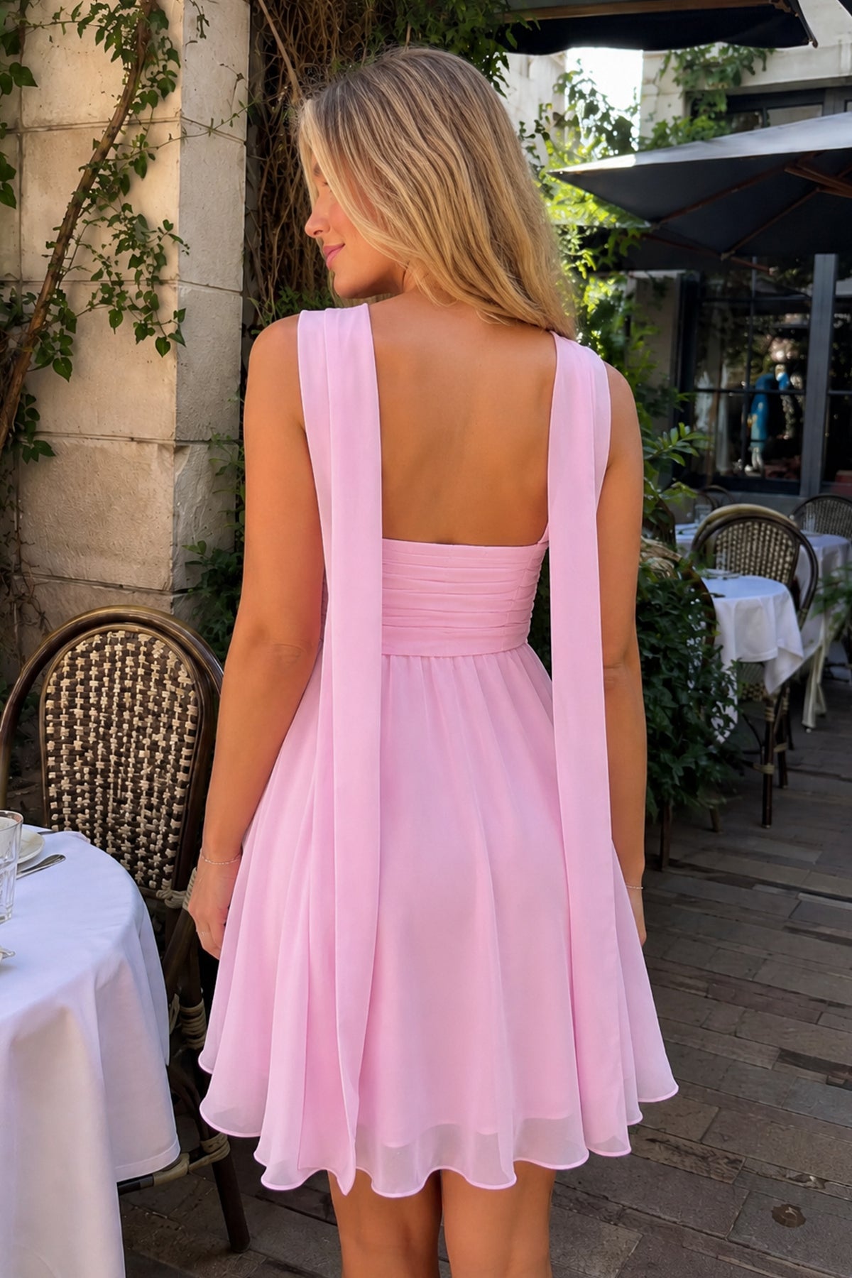 Yellow A Line Strapless Chiffon Wedding Guest Dress With Scarf - Curvevia