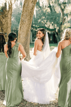 Light Blue One Shoulder Satin Sheath Long Bridesmaid Dresses - Curvevia