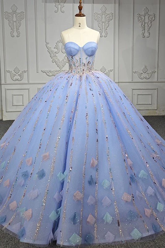 Quinceanera Dress Chic Strapless Sweep Train Evening Dresses Sweetheart Lace Up Prom Dresses - Curvevia