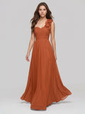 Cinnamon Chiffon A-Line One Shoulder Back Zip Floor-Length Bridesmaid Dress with 3D Flowers - Curvevia