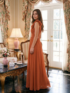 Cinnamon Chiffon A-Line One Shoulder Back Zip Floor-Length Bridesmaid Dress with 3D Flowers - Curvevia