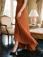 Cinnamon Chiffon A-Line One Shoulder Side Zip Asymmetrical Bridesmaid Dress with Pleats - Curvevia