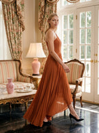 Cinnamon Chiffon A-Line One Shoulder Side Zip Asymmetrical Bridesmaid Dress with Pleats - Curvevia
