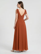 Cinnamon Chiffon A-Line Square Neck Back Zip Floor-Length Bridesmaid Dress - Curvevia