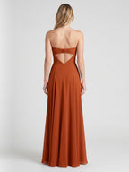 Cinnamon Chiffon Column Straight Neck Backless Floor-Length Bridesmaid Dress with Pleats - Curvevia