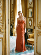 Cinnamon Chiffon Trumpet Straight Neck Back Zip Floor-Length Bridesmaid Dress with Ruffles - Curvevia