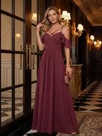 Coquette Cabernet Chiffon A-Line Sweetheart Back Zip Ankle-Length Bridesmaid Dress - Curvevia