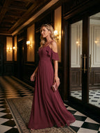 Coquette Cabernet Chiffon A-Line Sweetheart Back Zip Ankle-Length Bridesmaid Dress - Curvevia