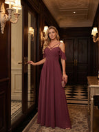 Coquette Cabernet Chiffon A-Line Sweetheart Back Zip Ankle-Length Bridesmaid Dress - Curvevia