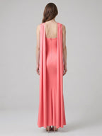 Coquette Coral Satin Mermaid Halter Neck Backless Ankle-Length Bridesmaid Dress - Curvevia