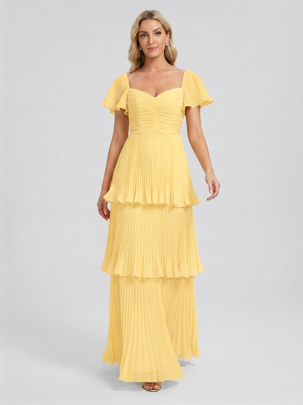 Coquette Daffodil Chiffon A-Line Sweetheart Ankle-Length Bridesmaid Dress with Cascading Ruffles - Curvevia