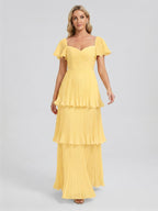 Coquette Daffodil Chiffon A-Line Sweetheart Ankle-Length Bridesmaid Dress with Cascading Ruffles - Curvevia
