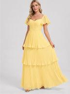 Coquette Daffodil Chiffon A-Line Sweetheart Ankle-Length Bridesmaid Dress with Cascading Ruffles - Curvevia