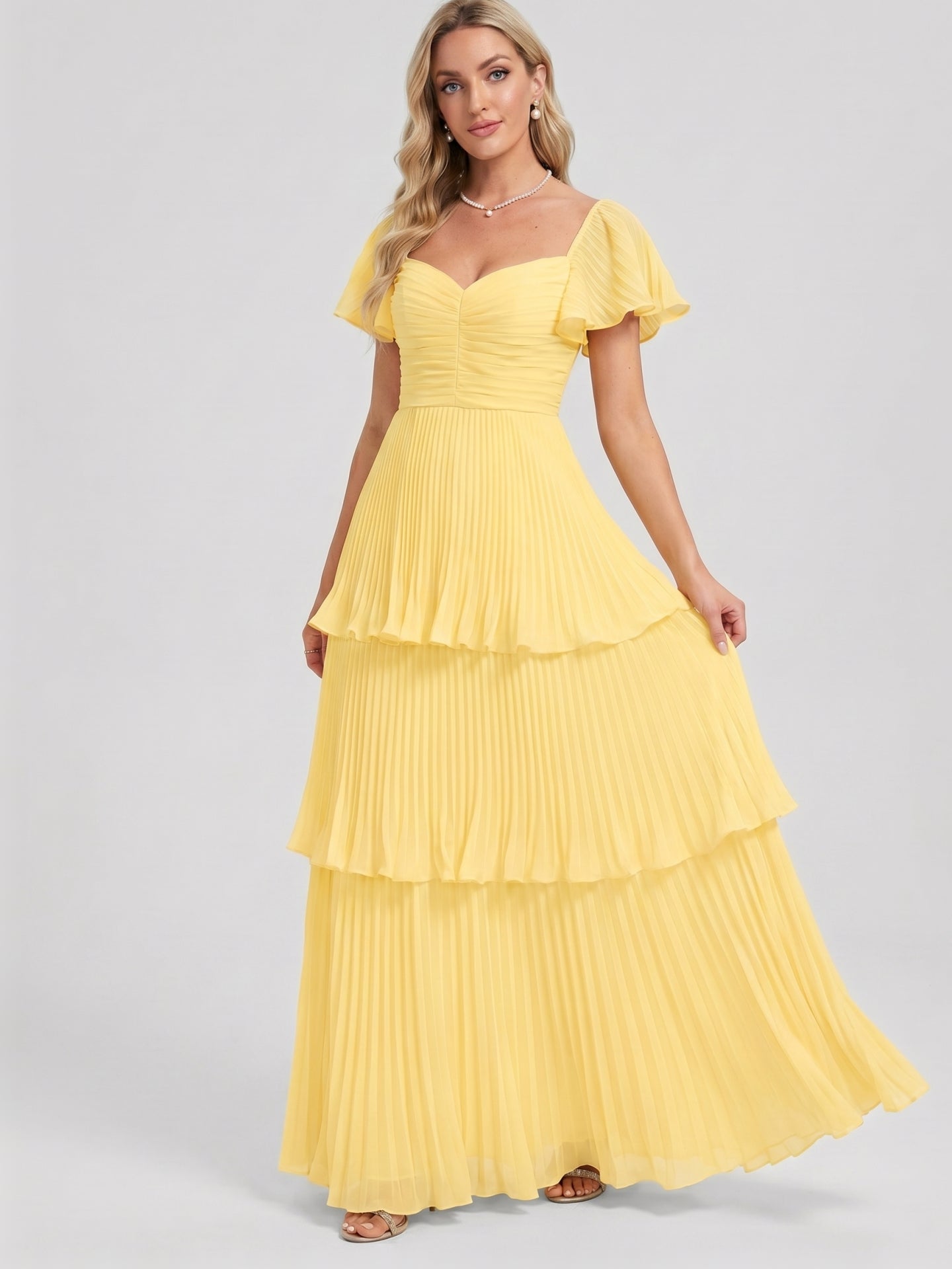 Coquette Daffodil Chiffon A-Line Sweetheart Ankle-Length Bridesmaid Dress with Cascading Ruffles - Curvevia
