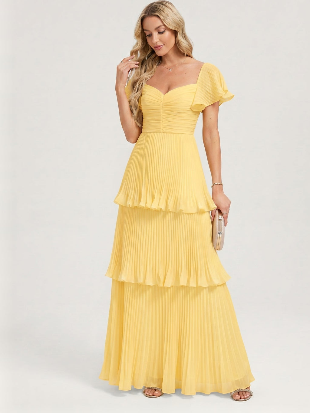 Coquette Daffodil Chiffon A-Line Sweetheart Ankle-Length Bridesmaid Dress with Cascading Ruffles - Curvevia