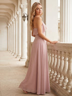 Coquette Dusty Rose Chiffon A-Line Halter neckline Backless Ruffle Ankle-Length Bridesmaid Dress - Curvevia