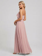 Coquette Dusty Rose Chiffon A-Line Halter neckline Backless Ruffle Ankle-Length Bridesmaid Dress - Curvevia