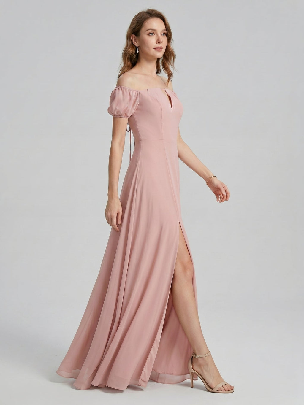 Coquette Dusty Rose Chiffon A-Line Straight Neck Back Zip Ankle-Length Bridesmaid Dress - Curvevia