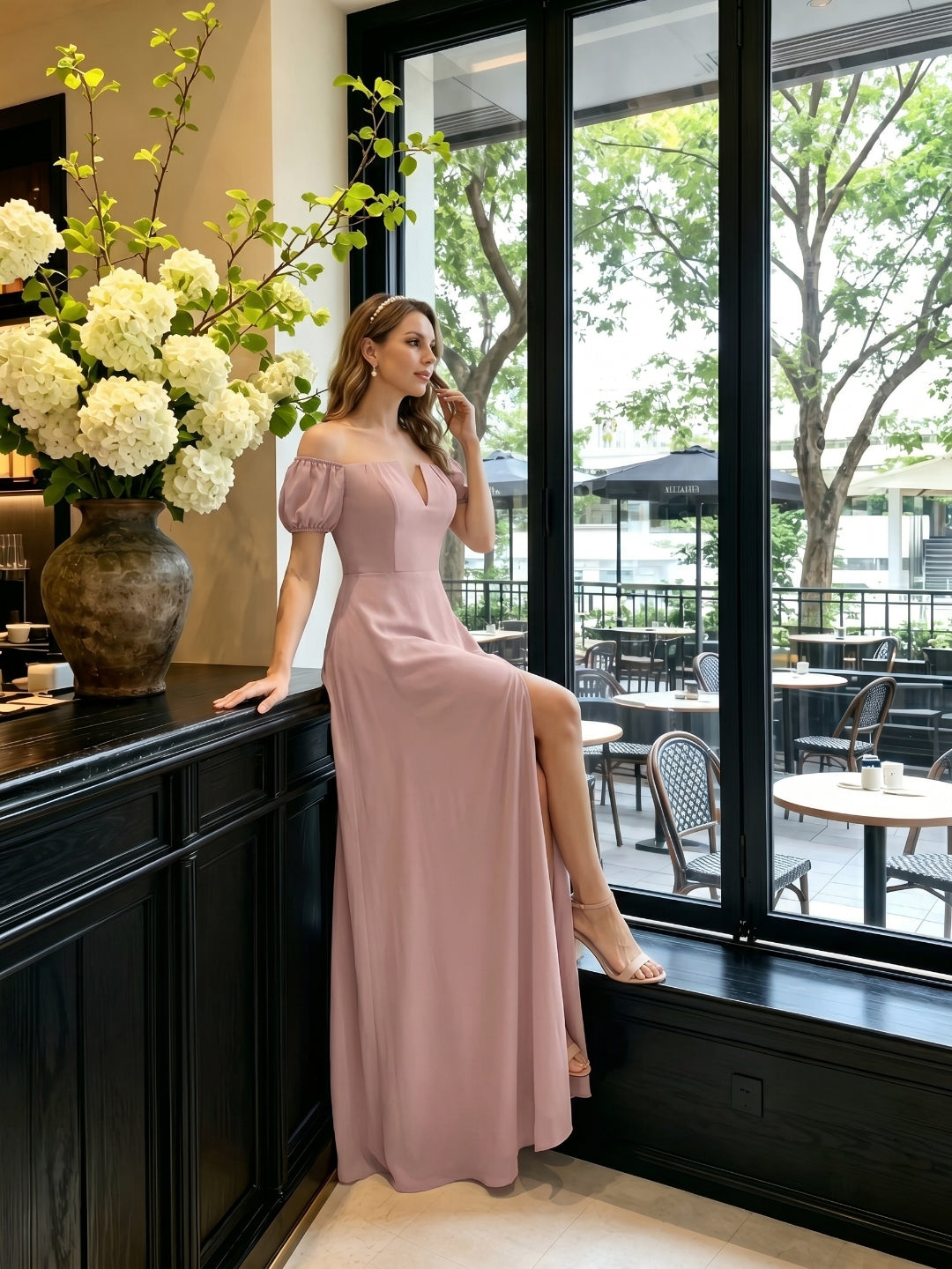 Coquette Dusty Rose Chiffon A-Line Straight Neck Back Zip Ankle-Length Bridesmaid Dress - Curvevia