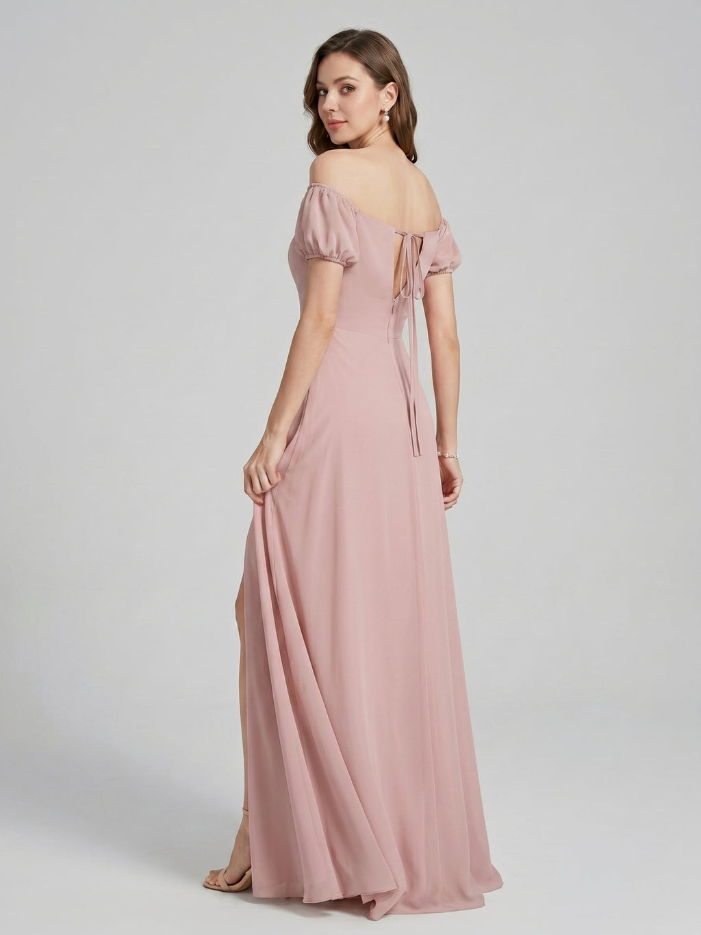 Coquette Dusty Rose Chiffon A-Line Straight Neck Back Zip Ankle-Length Bridesmaid Dress - Curvevia