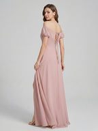 Coquette Dusty Rose Chiffon A-Line Straight Neck Back Zip Ankle-Length Bridesmaid Dress - Curvevia