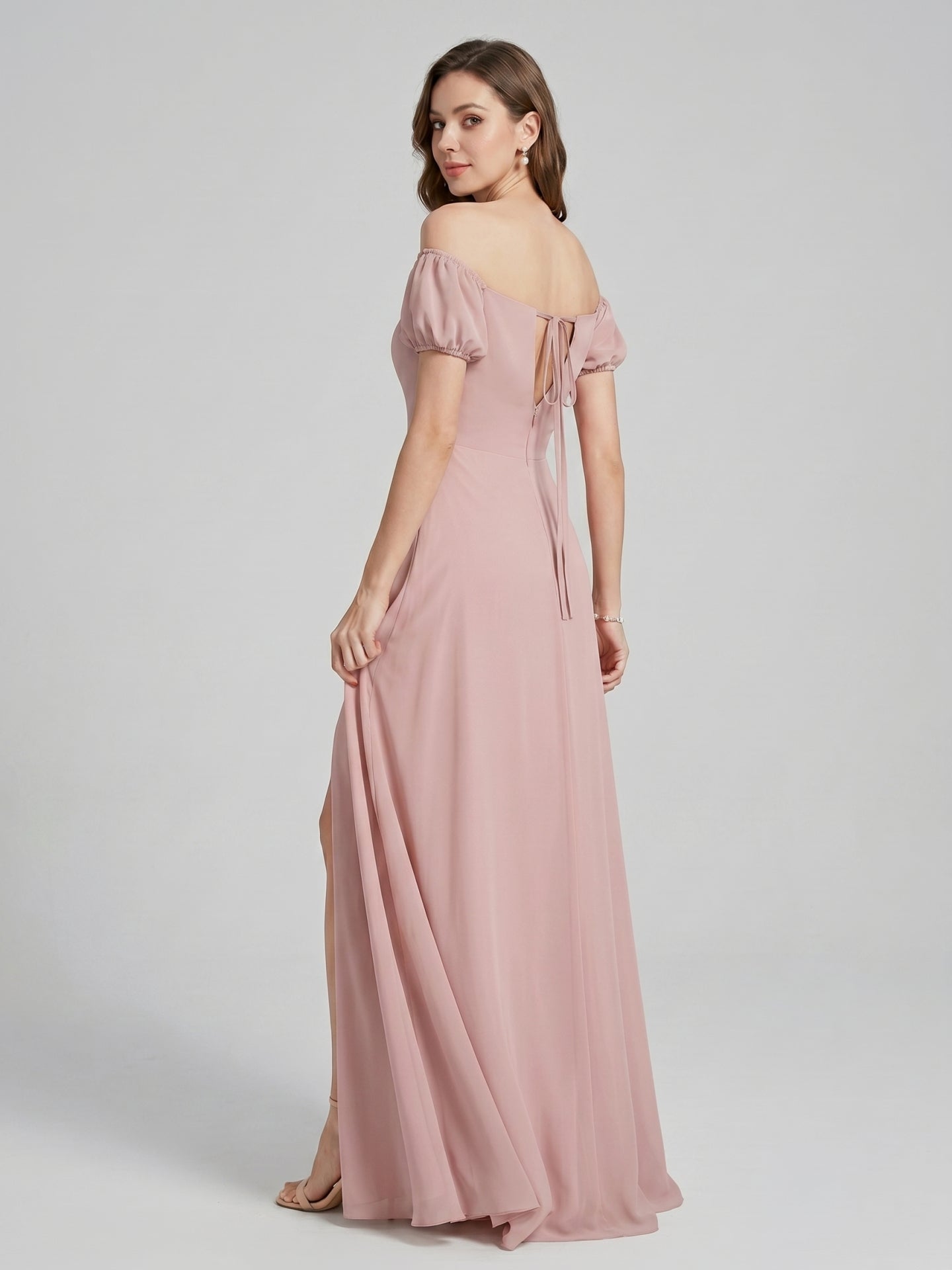 Coquette Dusty Rose Chiffon A-Line Straight Neck Back Zip Ankle-Length Bridesmaid Dress - Curvevia