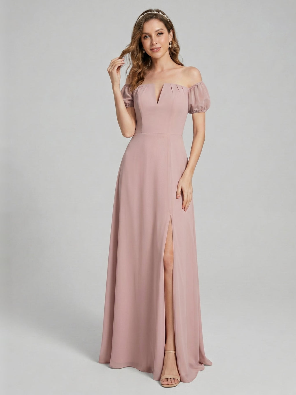 Coquette Dusty Rose Chiffon A-Line Straight Neck Back Zip Ankle-Length Bridesmaid Dress - Curvevia