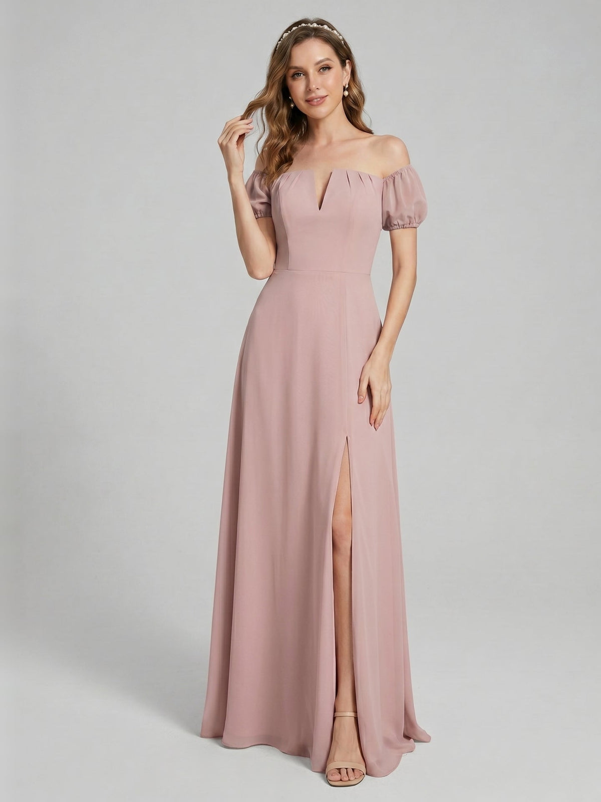 Coquette Dusty Rose Chiffon A-Line Straight Neck Back Zip Ankle-Length Bridesmaid Dress - Curvevia