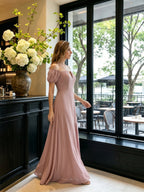 Coquette Dusty Rose Chiffon A-Line Straight Neck Back Zip Ankle-Length Bridesmaid Dress - Curvevia