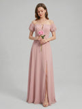 Coquette Dusty Rose Chiffon A-Line Straight Neck Back Zip Ankle-Length Bridesmaid Dress - Curvevia